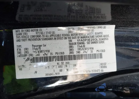 2016 Ford Focus S from USA, damaged, VIN 1FADP3E25GL324553